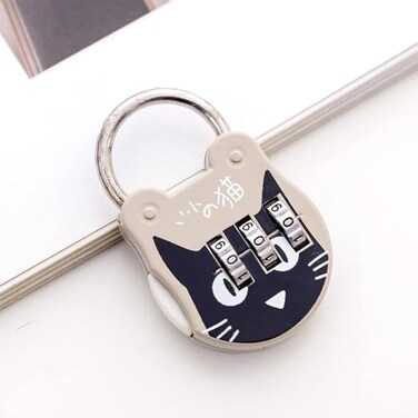 JJLFresheners Grey Cute Cat Combination Lock Travel Locks for Luggage Backpack Locks Zipper Combination Lock for Locker for Student Dormitory Padlocks and Hasps Combination Padlocks