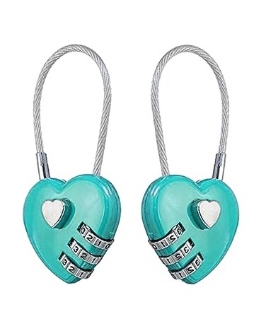 LITAITAI Heart Shaped Padlock Love Padlocks for Jewelry Storage Box Locker Decor Valentine Gift Combo Lock for Gym Locker Lake Blue2PCS