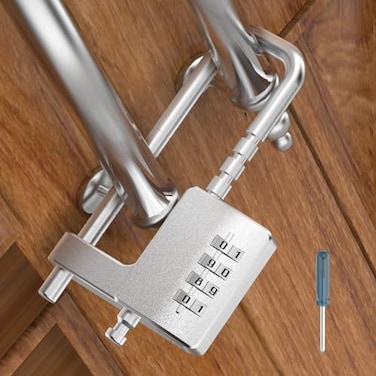 MeBantoo Cabinet Lock with Combination Adjustable UShaped Combination Cabinet Lock Latches for Gym Locker Closet Fences Luggage Double Doors Silver 1pc