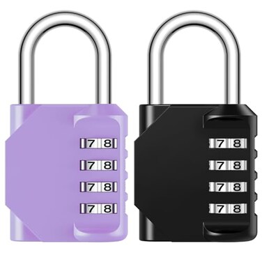 Puroma Combination Lock 2 Pack 4 Digit Waterproof Locker Locks Secure Outdoor Padlock for Gym Lockers Toolboxes Gates Fences Storage Sports Locker Cabinets Purple Black