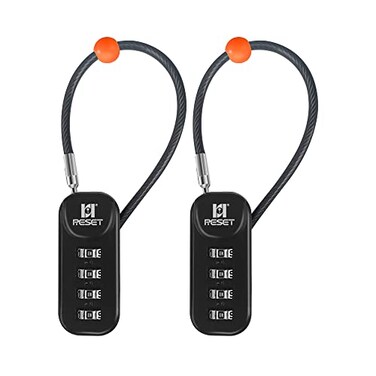 RESET 192 4 Digit Combination Padlock with 10cm4 inch CableTravel Lock for LuggageSuitcaseBaggageBackpackToolboxCaseBlack2 Pack