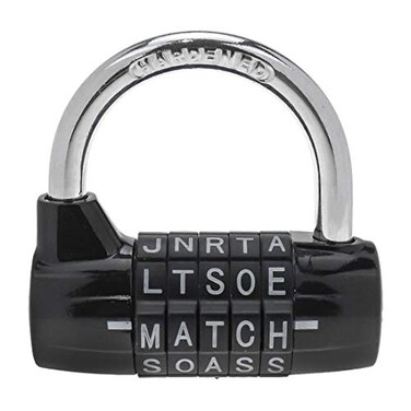 Semetall Gym Locker Lock 5 Letter Word Lock Heavy Duty 5 Digit Combination Lock Outdoor Metal Combination Padlock for School LockerSports Locker GateBlack