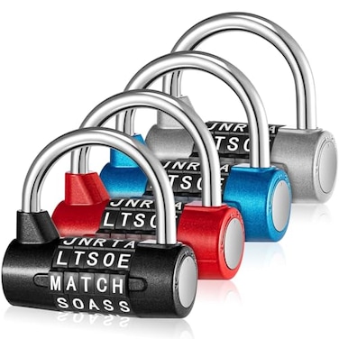 Shimeyao 4 Pcs 5 Letter Combination Lock Heavy Duty Gym Locker 5 Digit Word Escape Room Locks Keyless Resettable Metal Lock for College Gym Toolbox Hasp CabinetLetterBlackSilverBlueRed