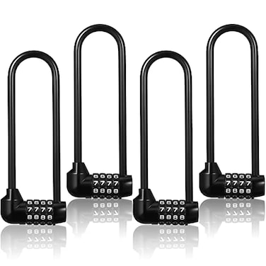 Shimeyao 4 Pieces 6 Inch Long Shackle Combination Lock 4 Digit Outdoor Waterproof Padlock with Resettable Code for School Gym Locker Sports Locker Fence Gate Toolbox Case Storage Black