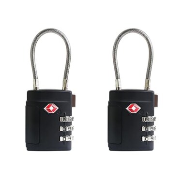 UP Security TSA Locks for Luggage Small Padlock Combination Luggage Locks TSA Approved Combo Padlocks with Cable for Suitcase Gym Locker Backpack Gun Case Bag Zipper Tool Box BlackBlack