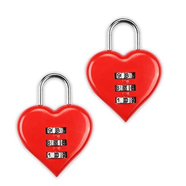 YAODHAOD Combination Lock Heart Shape 3 Digital Password Padlock Mini Outdoor Combo Gate Lock for School Gym Locker Fence Gate Toolbox Employee Hasp Locker 2 Pack Red