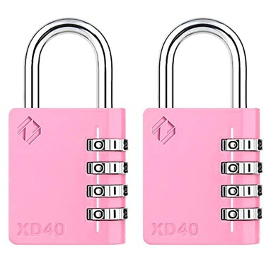 Zarker XD40 Combination Lock 4 Digit Padlock for School Gym Sports Locker Fence Toolbox Case Hasp Storage 2Pack Pink
