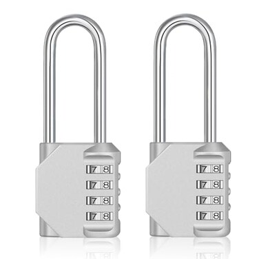 ZHEGE Long Shackle Padlock 453 Overall Height 262 Shackle Height 4 Digit Combination Lock Weatherproof Resettable Combo Lock for SchoolGym Locker Outdoor Lock for Fence Gate Silver 2 Pack