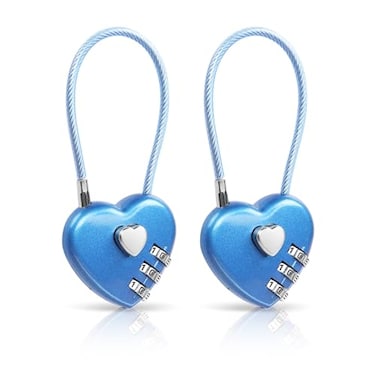 YAODHAOD 2 Pack Combination Lock 3 Digit Heart Shaped Padlock for School Gym Locker TSA Approved Cable Luggage Locks Sports Locker Lock LuggageFenceBackpackValentine Gift Blue