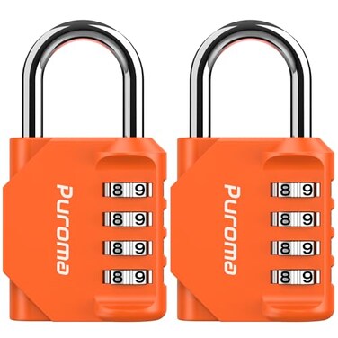 Puroma 2 Pack Combination Lock for Locker 4 Digit Outdoor Waterproof Padlock for School Gym Sports Fence Toolbox Gate Case Outdoor Hasp Storage Cabinets Orange