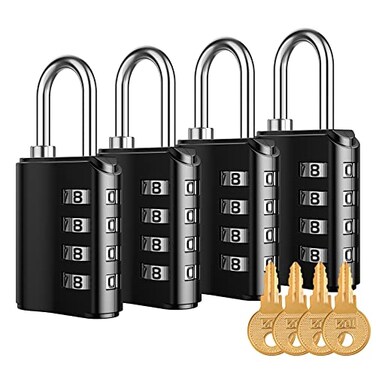 KeeKit Combination Lock Resettable 4 Digit Combination Padlock with Keys Waterproof Gate Lock for Locker Fence Case Gym School and Employee Locker Toolbox 4 Pack Black