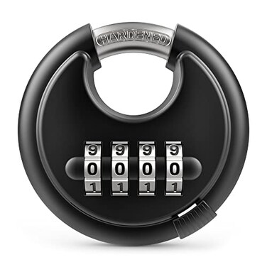 Puroma Combination Lock 4 Digit Padlock with Hardened Steel Shackle Keyless Heavy Duty Combo Lock for Outdoor Sheds Fence Gate Hasps Storage Unit School Gym Locker 1 Pack Black