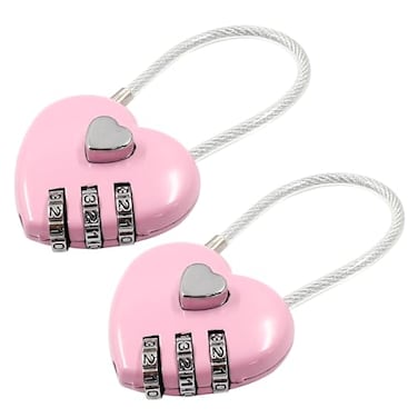 Coufce 2 Pcs Heart Digit Combination Lock Pink Heart Padlock Mini Code Lock Outdoor Waterproof Padlock Wire Rope for Jewelry Storage Box Diary Book Luggage Hall Locker