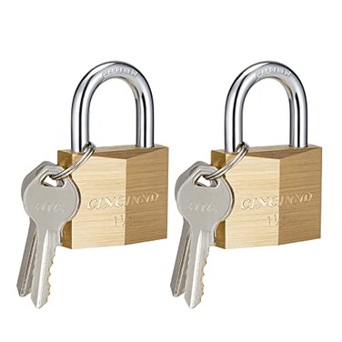 CINCINNO Solid Brass Padlock with Key Key Lock with 1916 Wide Body 2 Pack Keyed Alike Locker Lock with Key