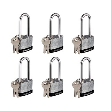 CINCINNO Laminated Steel Padlock with Key6 Pack Keyed Alike Padlocks with Long Shackle