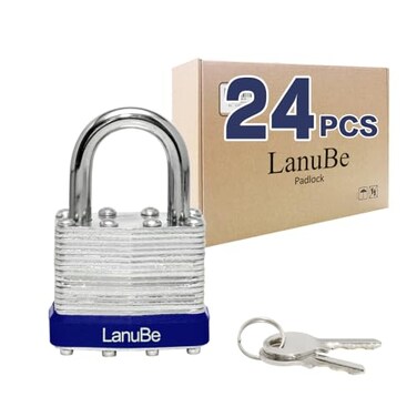 LanuBe Lock Laminated keyed Padlock 1916 40mm keyed Alike Locks Normal Shackle Pack of 24