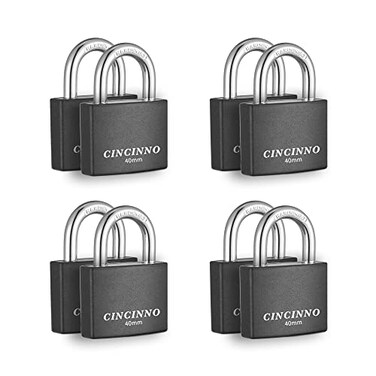 CINCINNO Covered Aluminum Padlock with Key 8 Pack 1916 Padlocks with Same KeyKey Lock for Outdoors