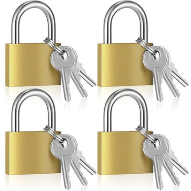 Yaocom Solid Brass Keyed Padlock Small Padlocks Keyed Alike Yellow Gym Lock Strong Padlock with Key for Luggage Toolbox4 Pcs30mm 1316