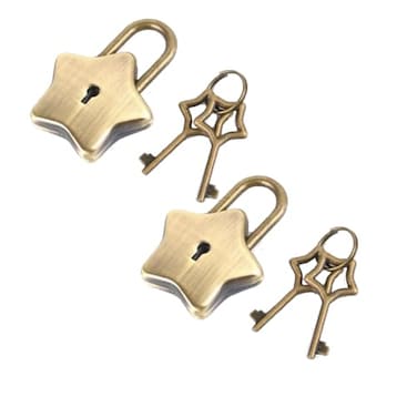 XIANERHUI 2Pack Mini Cute Star Shaped Padlock with Key for Jewelry Box Purse Handbag Cabinet Treasure Chest Luggage Letter Box Diary BronzeLight