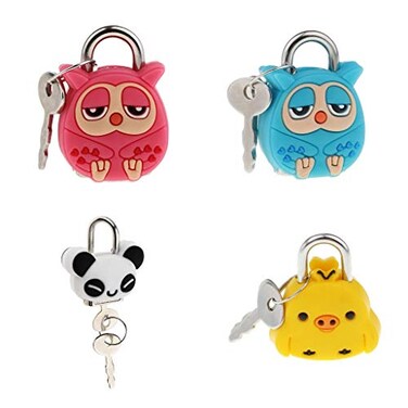 FRECI 4pcs Mini Padlock Security Lock with Key Cute Cartoon Doll Animal Padlock Kid Gift
