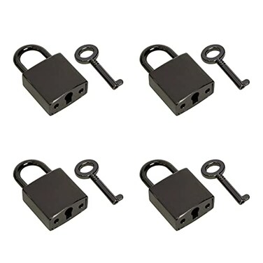 Coshar 4 Pack Mini Padlock with Key Vintage Antique Style Lock for Jewelry Box Storage Box Diary Book GunBlack
