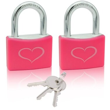 Fuaxat 2 Pack Pink Padlock with 3 Keys Locker Lock with 1916 40 mm Wide Aluminum Lock Body Padlock Keyed Alike for Gym Locker Gate Sheds Storage Unit Fence Toolbox