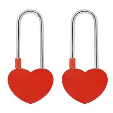 Honbay 2PCS Love Lock Without Key Heart Padlock Alloy Steel Heart Lock Wish Lock Romantic Padlock Everlasting Love for Lovers Red