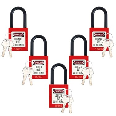 LEONAKO Lockout Tagout Set 5 Red Safety Locks Keyed Different Nylon Shackle 2 Keys per Lock OSHA Compliant for Tag Out Station and Devices