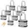 Master Lock Magnum Padlocks 2 W x 112L Shackle Eight 8 Keyed Alike Locks w 16 Keys M5NKALFSTS8 wBumpStop Technology