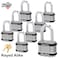 Master Lock Magnum Padlocks 2 W x 112L Shackle Eight 8 Keyed Alike Locks w 16 Keys M5NKALFSTS8 wBumpStop Technology