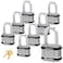 Master Lock Magnum Padlocks 2 W x 112L Shackle Eight 8 Keyed Alike Locks w 16 Keys M5NKALFSTS8 wBumpStop Technology