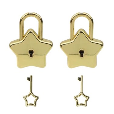 Oedema Star Shape Padlock Gold Mini Padlock with Key Zinc Alloy Small Lock for Diary Jewelry Box Drawer Pack of 2