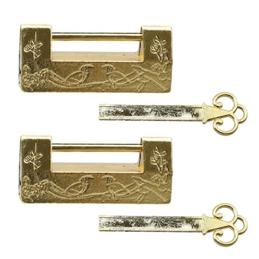 Pastlla 2 PCS Antique Chinese Lock Flower Bird Padlock Carved Vintage Retro Latch Lock with Key for Jewelry Box Drawer Gold