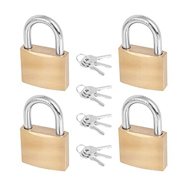 PMIIO 4 Pack Solid Brass Keyed Padlock with Key Wide Lock Body 1916 in 40 mm for Sheds Storage Unit School Gym Locker Fence Toolbox Hasp Storage