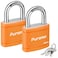 Puroma 2 Pack Keyed Padlock with 3 Keys Alike 78 Inch Locker Lock 40mm HeavyDuty Locks for Gate Fence Hasp Cabinet Toolbox School Gym Locker Orange