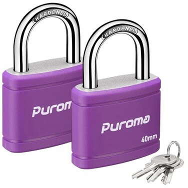 Puroma 2 Pack Keyed Padlock with 3 Keys Alike 78 Inch Locker Lock 40mm HeavyDuty Locks for Gate Fence Hasp Cabinet Toolbox School Gym Locker Purple
