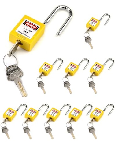 QWORK Lockout Tagout Locks Safety Padlock 10 Yellow Padlocks with 20 Keys Keyed Different for Lock Out Tag Out Stations and Devices