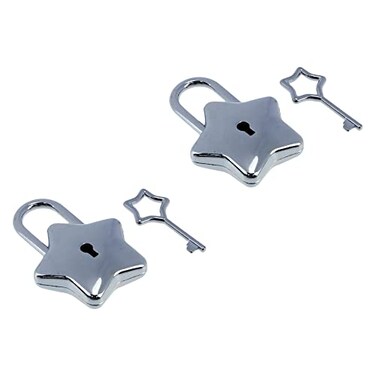Tighall 2PCS Metal Mini Decorative Padlock Silver Cute Star Lock with Star Key for Luggage Cabinet Handbag Diary Book
