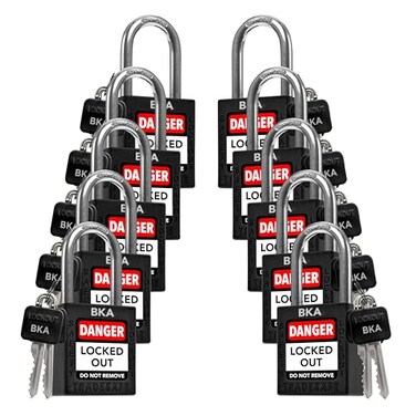 TRADESAFE Lockout Tagout Lock Sets 10 Black Keyed Alike Unlimited Grouping Safety Padlocks 2 Keys Per Lock OSHA Compliant Loto Locks