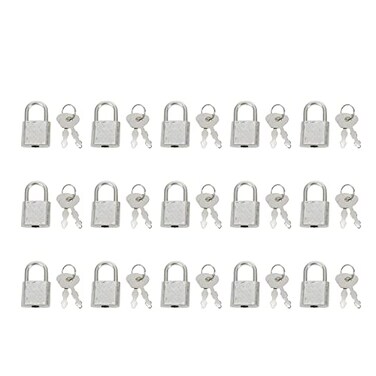 Tsnamay 15 Pcs Mini Diary Metal LockMini Padlock with Key for Suitcase Lock Schoolbag Backpack PadlockSilver Square Pattern