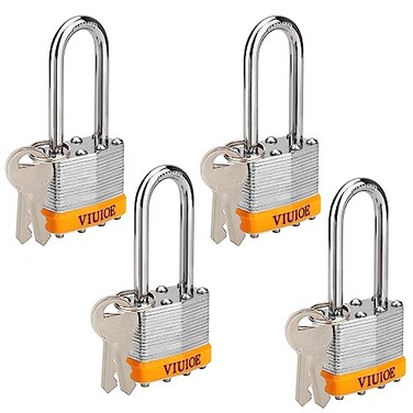VIUIOE 4Pcs Laminated Padlocks with Same Key for Door Luggage Gate Storage Fence Cabinet Garage Shed Latch Weather Resistant