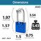 Zarker A40 Keyed Padlock Aluminum Body Stainless Steel ShackleSUS 304 Blue 1Pack