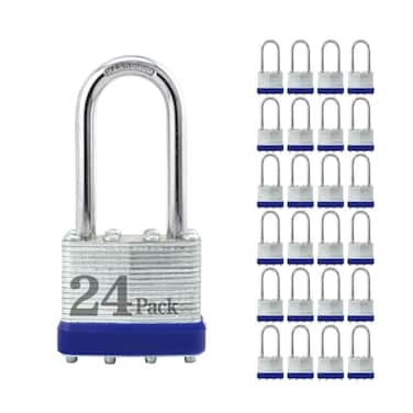 ZonRo Locks Laminated Steel Keyed Padlock Keyed Alike Locks191640mm Wide BodyLong Shackle Padlock Blue Plastic Hoop Pack of 24