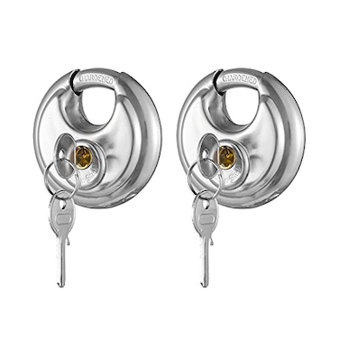 CINCINNO Keyed Alike Padlock with Key 304 Stainless Steel Storage Unit Lock234 inWide38 in Diameter Shackle Disc Locks for Sheds Garages and Fence2Pack