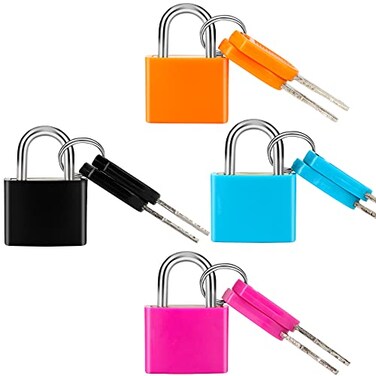 Febwind 4 Pcs Suitcase Locks with Keys Multicolor Mini Keyed Padlock Metal Padlock Luggage Padlocks PlasticCovered Copper Keyed Padlock for Suitcase Backpack Boxes Laptop Bag