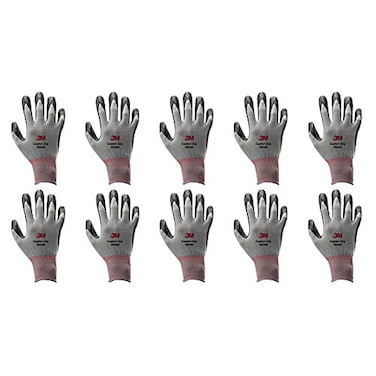 3M KOR Lightweight Nitrile Foam Coated Gloves Washable Smart Touch 10 Pairs Medium Grey