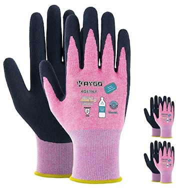 KAYGO Work Gloves for Women KGE19L Eco Friendly Gloves with Breathable Rubber Coated 3 Pairs Small Pink