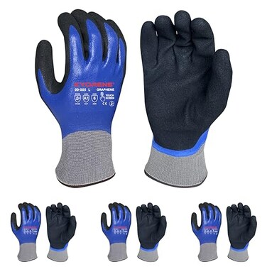 Armor Guys Kyorene Protective Work Gloves Full Nitrile Coated Tear Abrasion Resistant Graphene Gloves Oil and Water Resistant for Manufacturing Maintenance Size L 3Pk