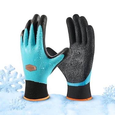 COOLJOB Waterproof Winter Freezer Gloves for Working Gardening Fishing Construction Worker Double Coated Rubber for Warehouse Cold Refrigeration House 1 Pair Small Blue