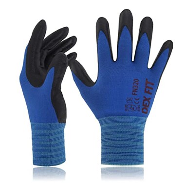 DEX FIT Nylon Work Gloves FN320 3D Comfort Fit Power Grip Lightweight Breathable Touchscreen Gardening Yard Work Warehouse Delivery Driver Gloves Blue 9 L 3 Pairs